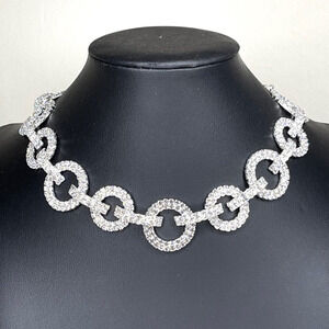 NEW Collar Choker Necklace Clear Rhinestone Silver Jewelry S26